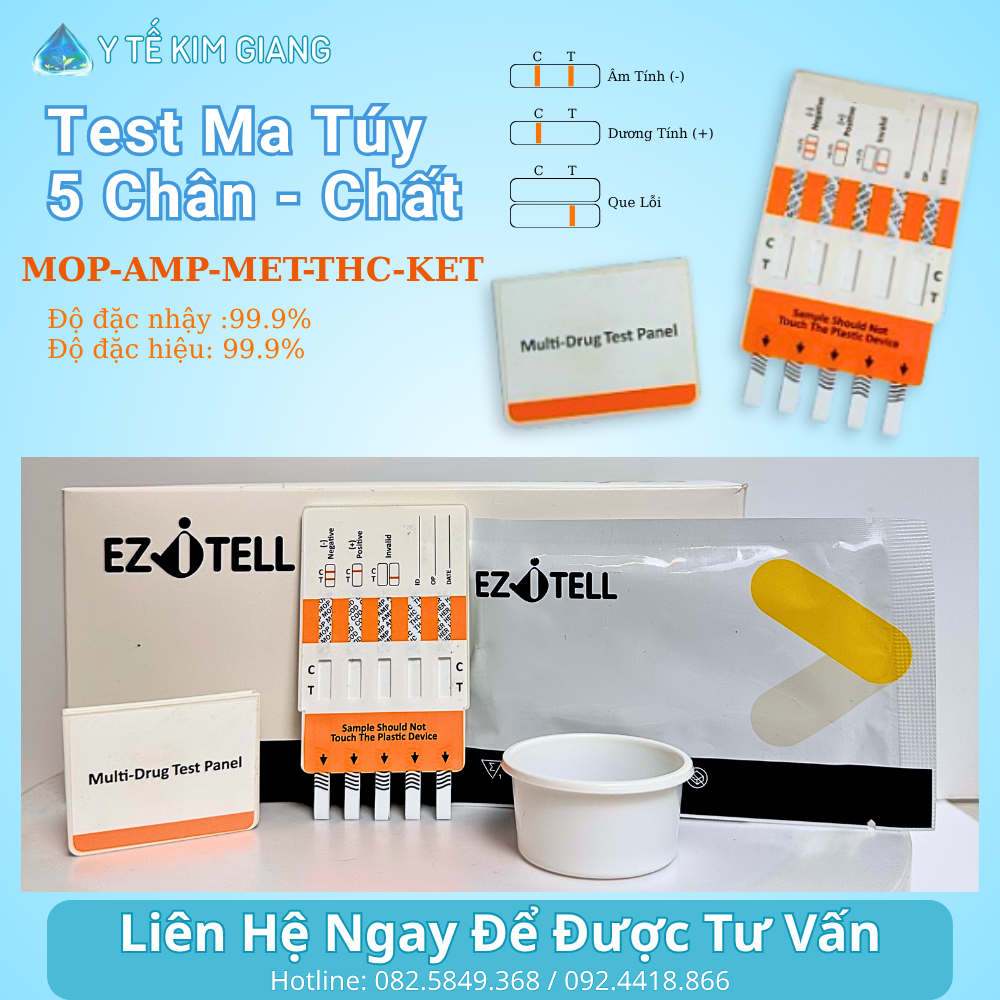 Que test ma túy 5 chân EZiTELL (MOP/AMP/MET/KET/THC)