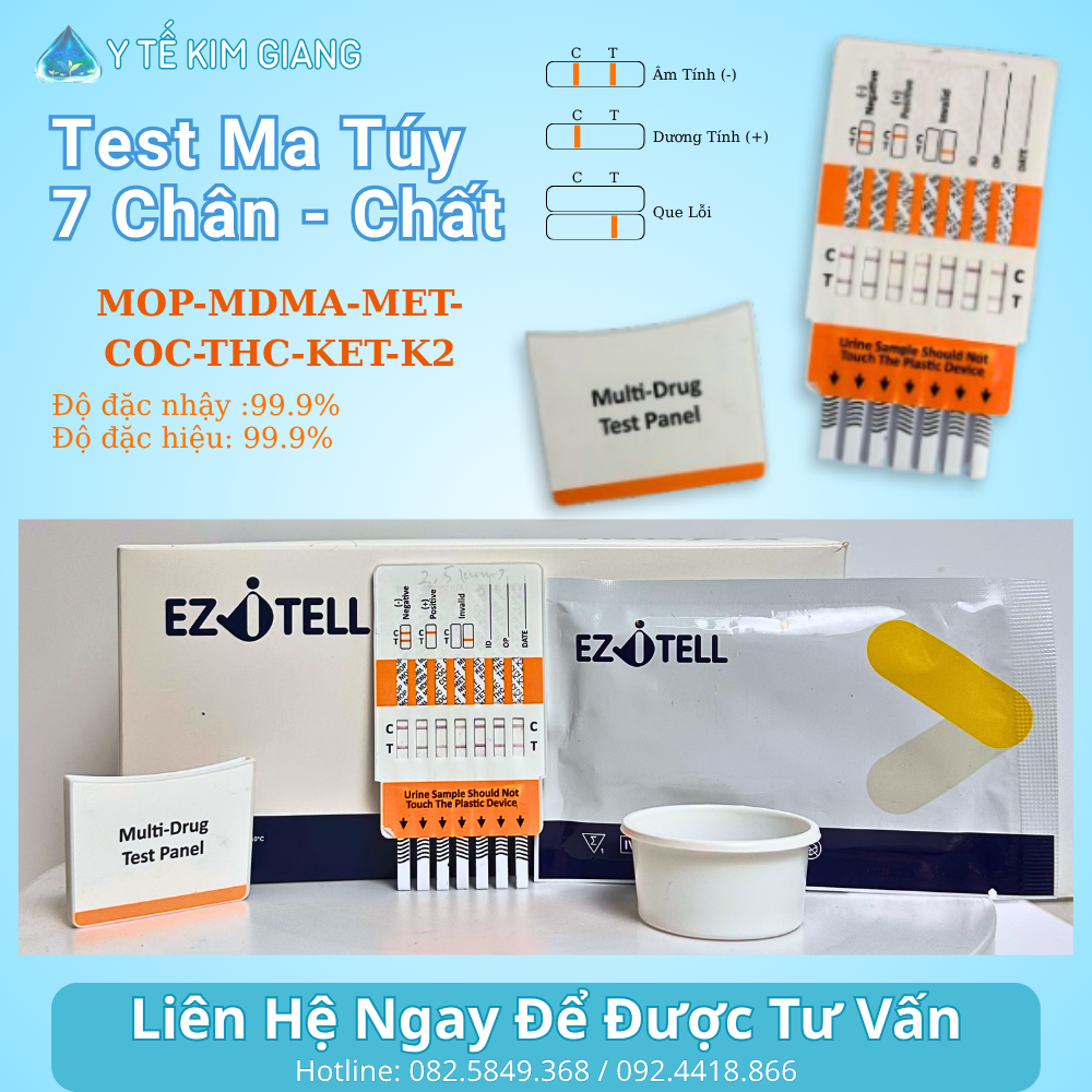 Que test ma túy 7 chân EZiTELL (MOP/MDMA/COC/MET/KET/THC/K2-50) 1 6 3