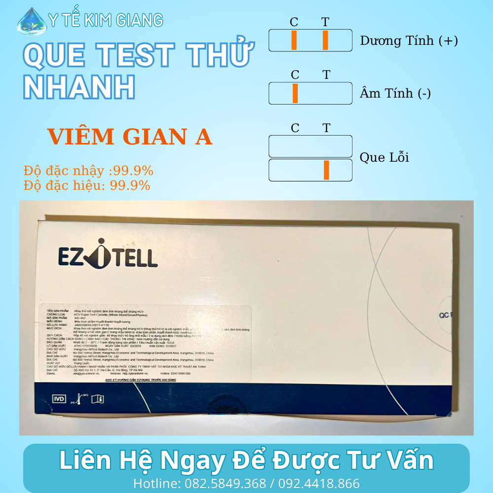 Test viêm gan A EZITELL – HAV IgM/IgG nhanh, mẫu máu đầu ngón/huyết thanh, đọc 10–15 phút 1 2 4