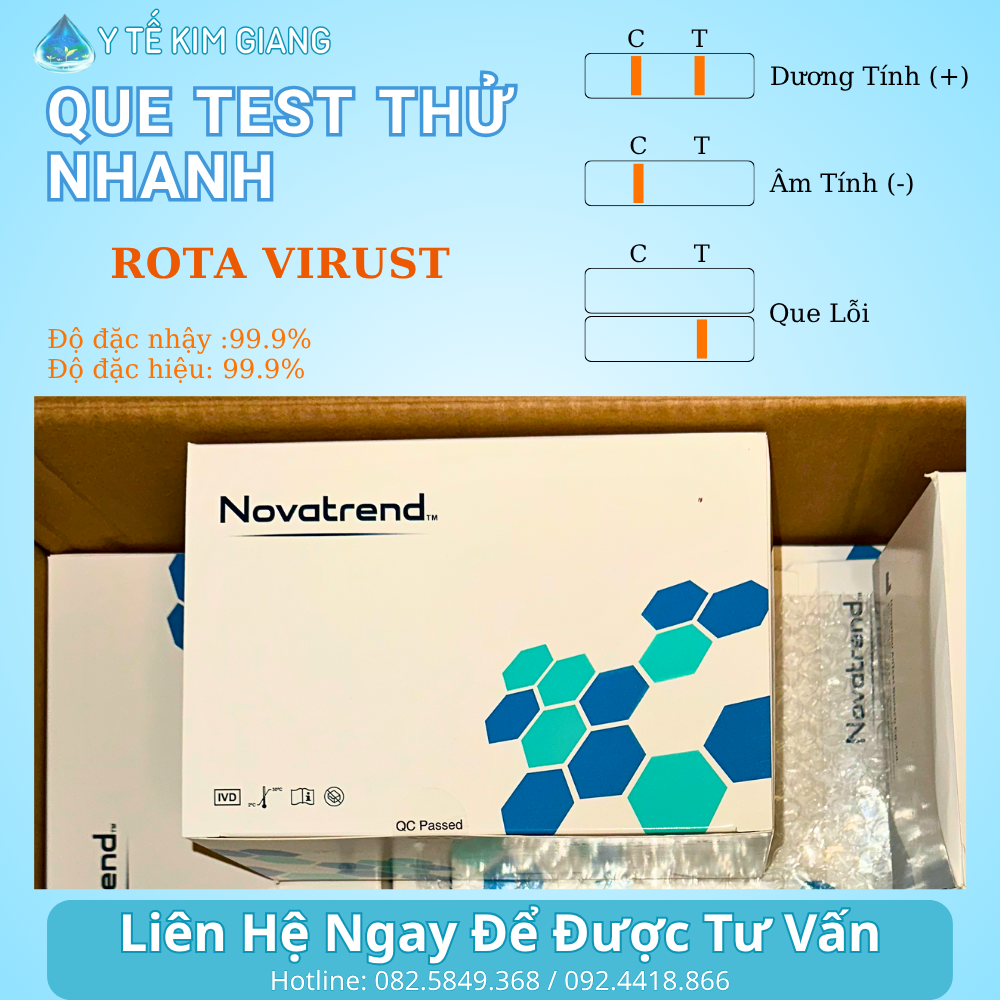 Test thử nhanh Rotavirus Novatrend – Rotavirus Antigen (phân), đọc 10–15 phút 1 2 5