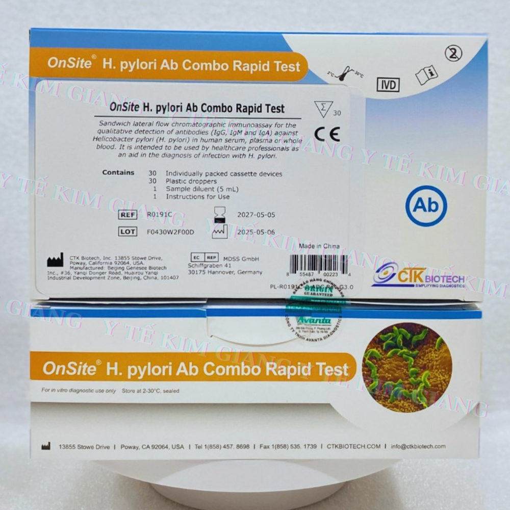 Test viêm loét dạ dày CTK OnSite – sàng lọc H. pylori, máu/phân, đọc 10–15 phút 2 20 3