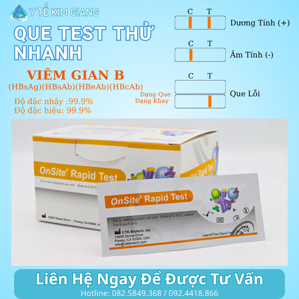 Test viêm gan B CTK OnSite – sàng lọc HBsAg, mẫu máu, đọc 10–15 phút 1 3 8