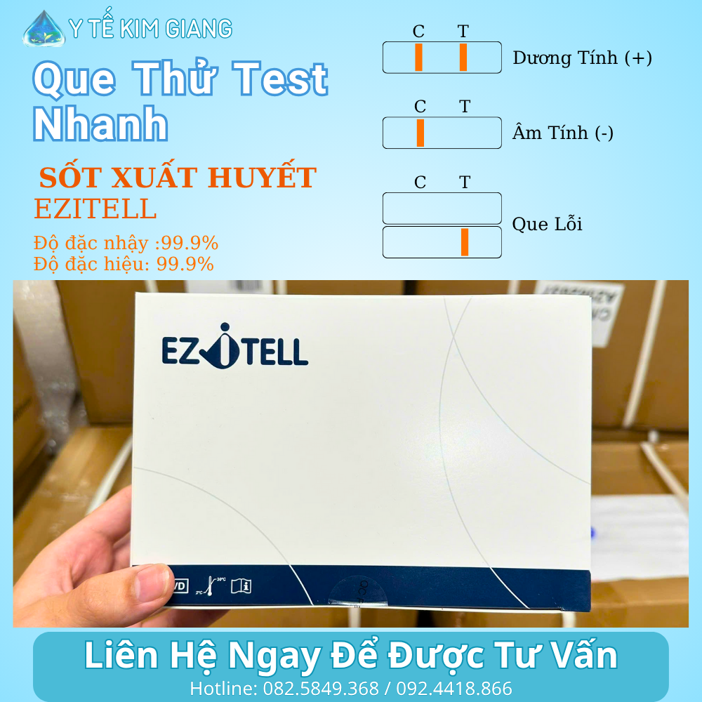Test sốt xuất huyết EZITELL – Dengue NS1/IgM/IgG nhanh, mẫu máu đầu ngón/huyết thanh, đọc 10–15 phút 1 5 5