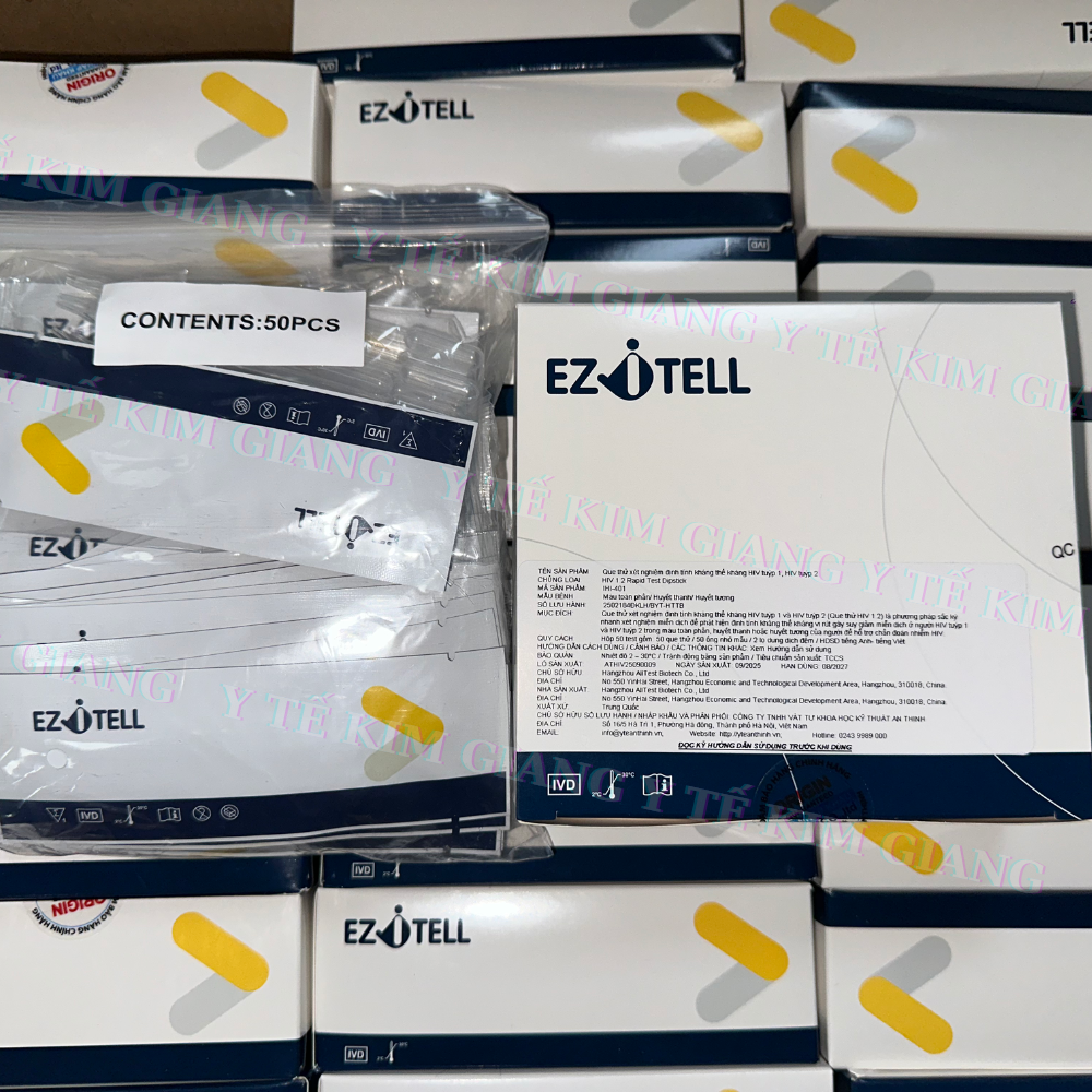 Test HIV EZITELL – Dạng que & dạng khay, HIV 1/2 Ab hoặc Ag/Ab (p24), đọc 10–20 phút 5 hivv
