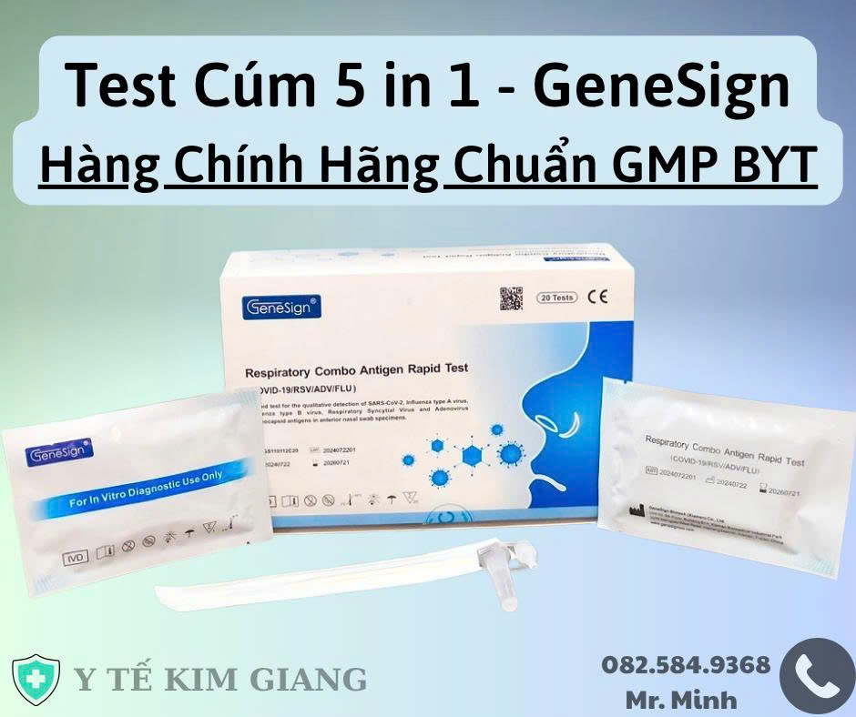 Khay thử xét nghiệm định tính 5 loại cúm Respiratory Combo Antigen Rapid Test GENESIGN 2025 - TEST CÚM 5 IN 1 MỚI 1 5in1